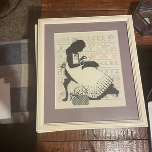 Vintage Framed Cross Stitch "Shadows Completed" By The Cricket Collection 12x14"